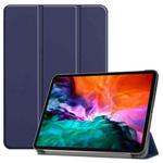 For iPad Pro 12.9 2022 / 2021 Custer Texture Horizontal Flip PU Leather Tablet Case with Three-folding Holder & Sleep / Wake-up Function(Dark Blue)