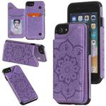 For iPhone SE 2022 / SE 2020 / 8 / 7 Flower Embossing Pattern Shockproof Protective Case with Holder & Card Slots & Photo Frame(Purple)