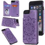 Flower Embossing Pattern Shockproof Protective Case with Holder & Card Slots & Photo Frame For iPhone 8 Plus / 7 Plus(Purple)