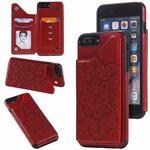 Flower Embossing Pattern Shockproof Protective Case with Holder & Card Slots & Photo Frame For iPhone 8 Plus / 7 Plus(Red)