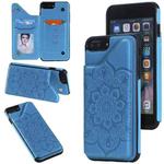 Flower Embossing Pattern Shockproof Protective Case with Holder & Card Slots & Photo Frame For iPhone 8 Plus / 7 Plus(Blue)