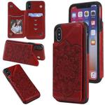 For iPhone X / XS Flower Embossing Pattern Shockproof Protective Case with Holder & Card Slots & Photo Frame(Red)
