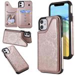For iPhone 11 Flower Embossing Pattern Shockproof Protective Case with Holder & Card Slots & Photo Frame (Rose Gold)