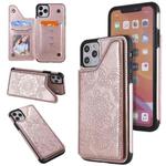 For iPhone 11 Pro Max Flower Embossing Pattern Shockproof Protective Case with Holder & Card Slots & Photo Frame(Rose Gold)