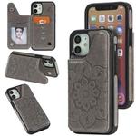 For iPhone 12 mini Flower Embossing Pattern Shockproof Protective Case with Holder & Card Slots & Photo Frame (Grey)
