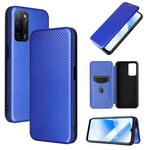 For OPPO A55 5G Carbon Fiber Texture Horizontal Flip TPU + PC + PU Leather Case with Card Slot(Blue)