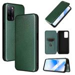 For OPPO A55 5G Carbon Fiber Texture Horizontal Flip TPU + PC + PU Leather Case with Card Slot(Green)