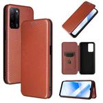 For OPPO A55 5G Carbon Fiber Texture Horizontal Flip TPU + PC + PU Leather Case with Card Slot(Brown)