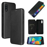 For Samsung Galaxy A02 / M02 Carbon Fiber Texture Horizontal Flip TPU + PC + PU Leather Case with Card Slot(Black)