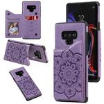 For Samsung Galaxy Note9 Flower Embossing Pattern Shockproof Protective Case with Holder & Card Slots & Photo Frame(Purple)