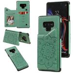 For Samsung Galaxy Note9 Flower Embossing Pattern Shockproof Protective Case with Holder & Card Slots & Photo Frame(Green)