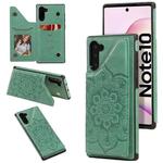 For Samsung Galaxy Note10 Flower Embossing Pattern Shockproof Protective Case with Holder & Card Slots & Photo Frame(Green)