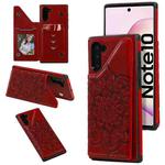 For Samsung Galaxy Note10 Flower Embossing Pattern Shockproof Protective Case with Holder & Card Slots & Photo Frame(Red)