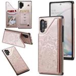 For Samsung Galaxy Note 10 Pro Flower Embossing Pattern Shockproof Protective Case with Holder & Card Slots & Photo Frame(Rose Gold)
