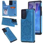 For Samsung Galaxy Note20 Flower Embossing Pattern Shockproof Protective Case with Holder & Card Slots & Photo Frame(Blue)