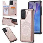 For Samsung Galaxy Note20 Flower Embossing Pattern Shockproof Protective Case with Holder & Card Slots & Photo Frame(Rose Gold)