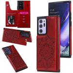 For Samsung Galaxy Note 20 Ultra Flower Embossing Pattern Shockproof Protective Case with Holder & Card Slots & Photo Frame(Red)