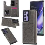 For Samsung Galaxy Note 20 Ultra Flower Embossing Pattern Shockproof Protective Case with Holder & Card Slots & Photo Frame(Grey)