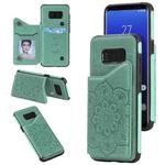 For Samsung Galaxy S8 Flower Embossing Pattern Shockproof Protective Case with Holder & Card Slots & Photo Frame(Green)