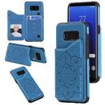 For Samsung Galaxy S8 Flower Embossing Pattern Shockproof Protective Case with Holder & Card Slots & Photo Frame(Blue)