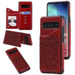 For Samsung Galaxy S10 Flower Embossing Pattern Shockproof Protective Case with Holder & Card Slots & Photo Frame(Red)