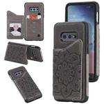 For Samsung Galaxy S10e Flower Embossing Pattern Shockproof Protective Case with Holder & Card Slots & Photo Frame(Grey)