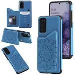 For Samsung Galaxy S20 Flower Embossing Pattern Shockproof Protective Case with Holder & Card Slots & Photo Frame(Blue)