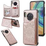 For Huawei Mate 30 Flower Embossing Pattern Shockproof Protective Case with Holder & Card Slots & Photo Frame(Rose Gold)