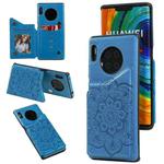 For Huawei Mate 30 Pro Flower Embossing Pattern Shockproof Protective Case with Holder & Card Slots & Photo Frame(Blue)