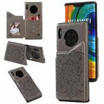 For Huawei Mate 30 Pro Flower Embossing Pattern Shockproof Protective Case with Holder & Card Slots & Photo Frame(Grey)