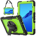 For Huawei MediaPad T5 Shockproof Colorful Silicone + PC Protective Case with Holder & Shoulder Strap & Hand Strap(Black Yellow Green)