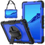For Huawei MediaPad T5 Shockproof Colorful Silicone + PC Protective Case with Holder & Shoulder Strap & Hand Strap(Black Blue)