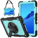 For Huawei MediaPad T5 Shockproof Colorful Silicone + PC Protective Case with Holder & Shoulder Strap & Hand Strap(Black Light Blue)