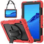 For Huawei MediaPad T5 Shockproof Colorful Silicone + PC Protective Case with Holder & Shoulder Strap & Hand Strap(Red)