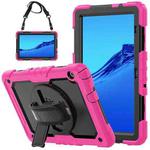For Huawei MediaPad T5 Shockproof Colorful Silicone + PC Protective Case with Holder & Shoulder Strap & Hand Strap(Rose Red)