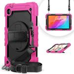 For Huawei MatePad T8 Shockproof Colorful Silicone + PC Protective Case with Holder & Shoulder Strap & Hand Strap(Rose Red)