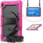 For Lenovo Tab M10 FHD Plus Shockproof Colorful Silicone + PC Protective Case with Holder & Shoulder Strap & Hand Strap(Rose Red)