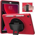 360 Degree Rotation PC + TPU Protective Case with Holder & Hand-strap & Pen Slot For iPad 10.2 2021 / 2020 / 2019(Red)