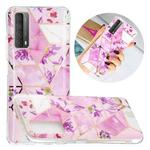 For Huawei P smart 2021 Flat Plating Splicing Gilding Protective Case(Purple Flowers Color Matching)