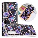 For Huawei P smart 2021 Flat Plating Splicing Gilding Protective Case(Black Background Flower Matching Color)