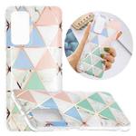 For Samsung Galaxy A32 5G Flat Plating Splicing Gilding Protective Case(Blue White Green Pink Color Matching)