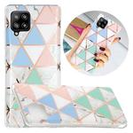 For Samsung Galaxy A42 5G Flat Plating Splicing Gilding Protective Case(Blue White Green Pink Color Matching)