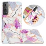 For Samsung Galaxy S21 5G Flat Plating Splicing Gilding Protective Case(Purple White Marble Color Matching)