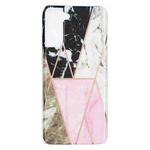 For Samsung Galaxy S21+ 5G Flat Plating Splicing Gilding Protective Case(Grey Pink White Marble Color Matching)