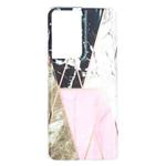For Samsung Galaxy S21 Ultra 5G Flat Plating Splicing Gilding Protective Case(Grey Pink White Marble Color Matching)