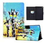 For Amazon Kindle Fire HD 10 (2015) / (2017) / (2019) Electric Pressed TPU Colored Drawing Horizontal Flip Leather Case with Holder & Pen Slot(Glasses Giraffe)