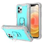 For iPhone 12 / 12 Pro PC + Rubber 3-layers Shockproof Protective Case with Rotating Holder(Grey White + Mint Green)