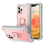 For iPhone 12 / 12 Pro PC + Rubber 3-layers Shockproof Protective Case with Rotating Holder(Grey White + Rose Gold)
