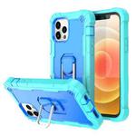 For iPhone 12 mini PC + Rubber 3-layers Shockproof Protective Case with Rotating Holder (Mint Green + Blue)
