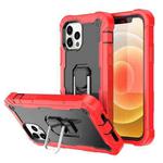 For iPhone 12 mini PC + Rubber 3-layers Shockproof Protective Case with Rotating Holder (Red + Black)
